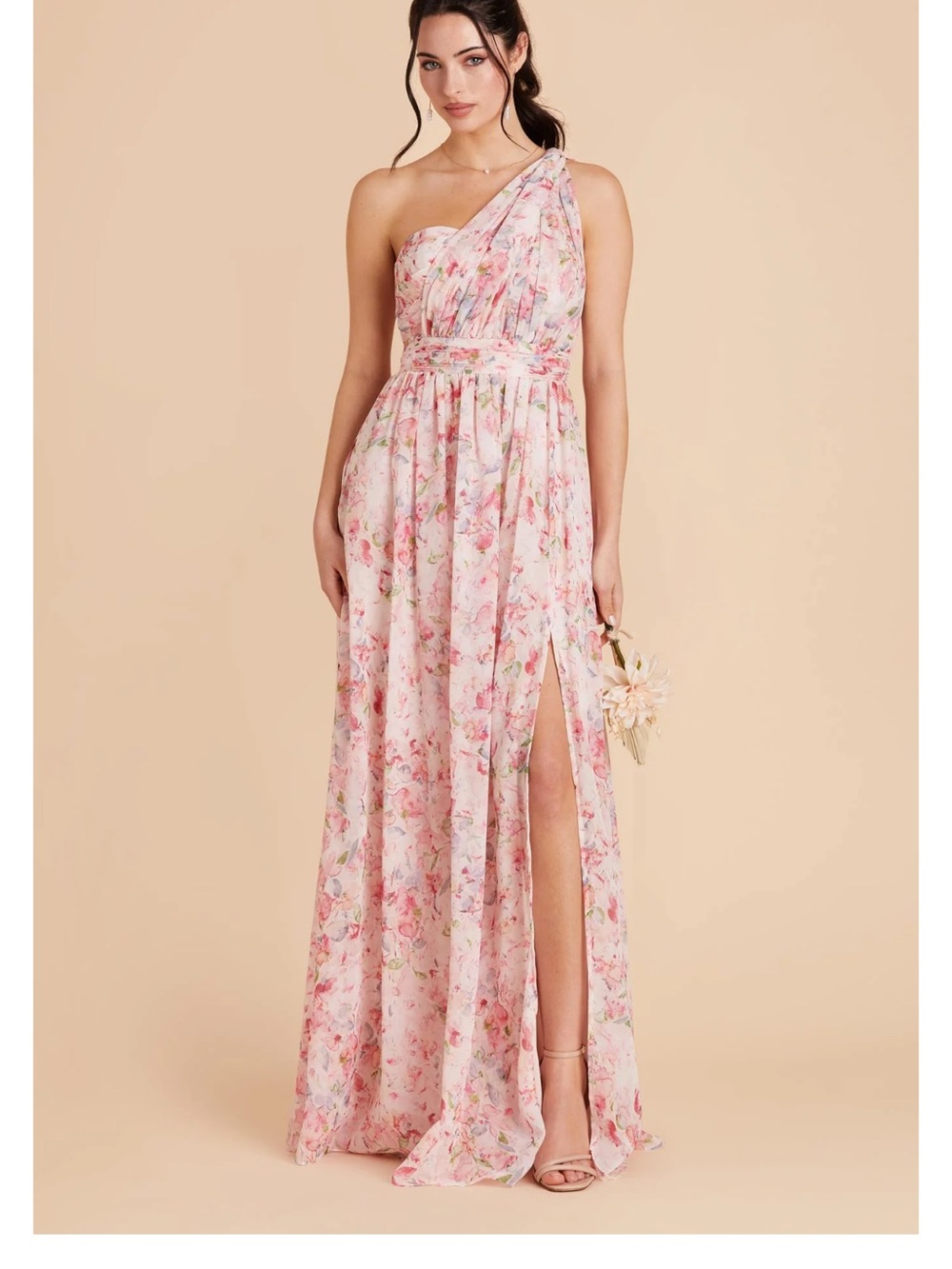 Convertible Neckline Pink Floral Maxi Dress